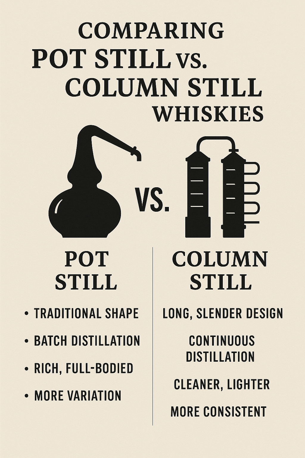 Comparing Pot Still vs. Column Still Whiskies