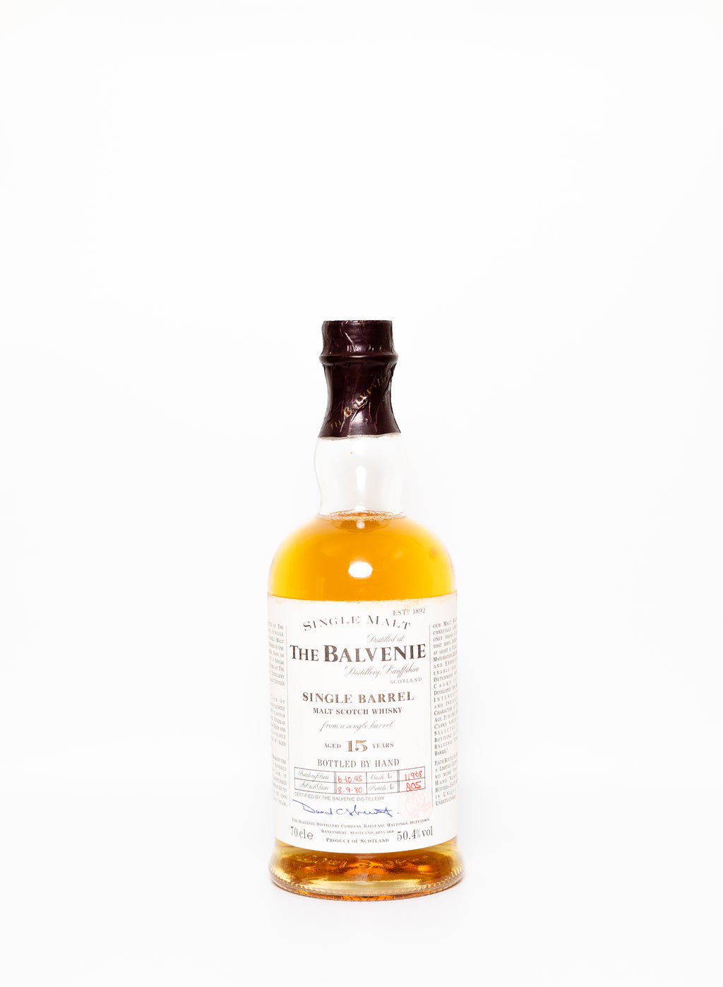 Balvenie 15 yo, Single Barrel, Bottled by hand 6/10/95, Cask 11968, bottle #205