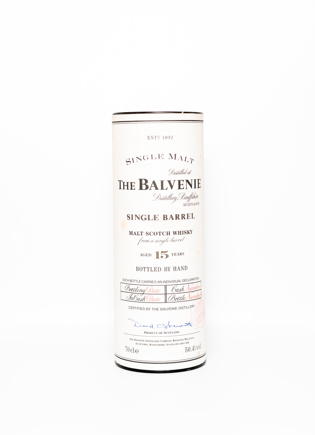 Balvenie 15 yo, Single Barrel, Bottled by hand 6/10/95, Cask 11968, bottle #205