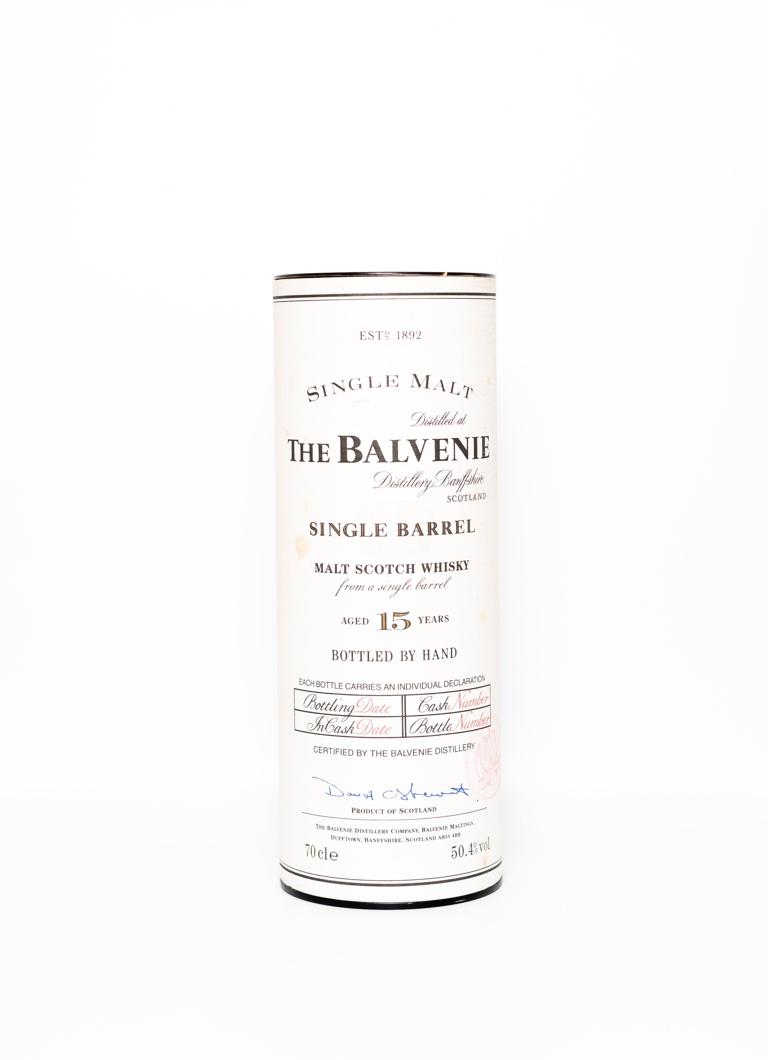 Balvenie 15 yo, Single Barrel, Bottled by hand 6/10/95, Cask 11968, bottle #205