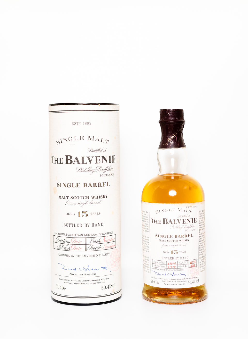 Balvenie 15 yo, Single Barrel, Bottled by hand 6/10/95, Cask 11968, bottle #205