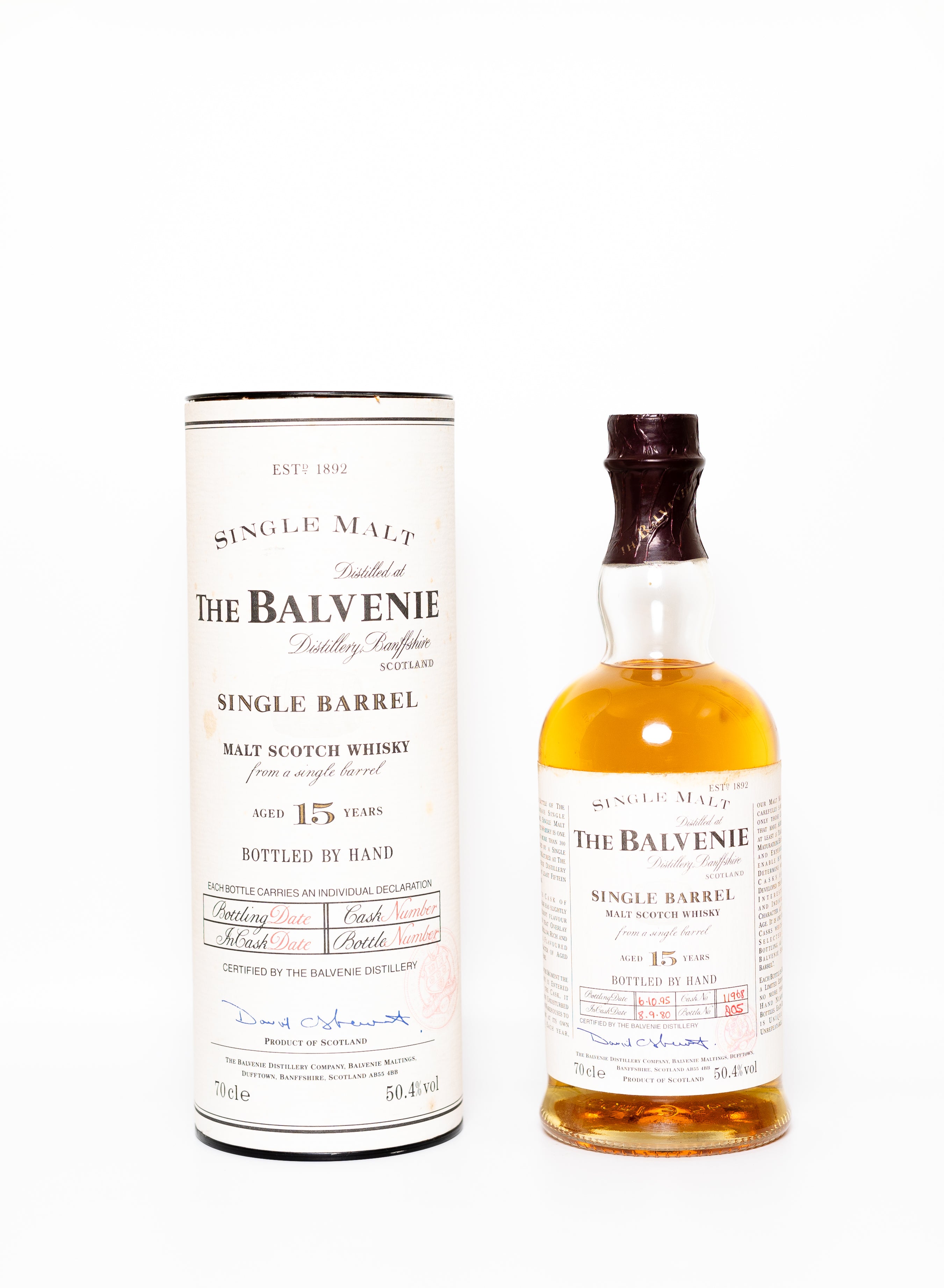 Balvenie 15 yo, Single Barrel, Bottled by hand 6/10/95, Cask 11968, bottle #205