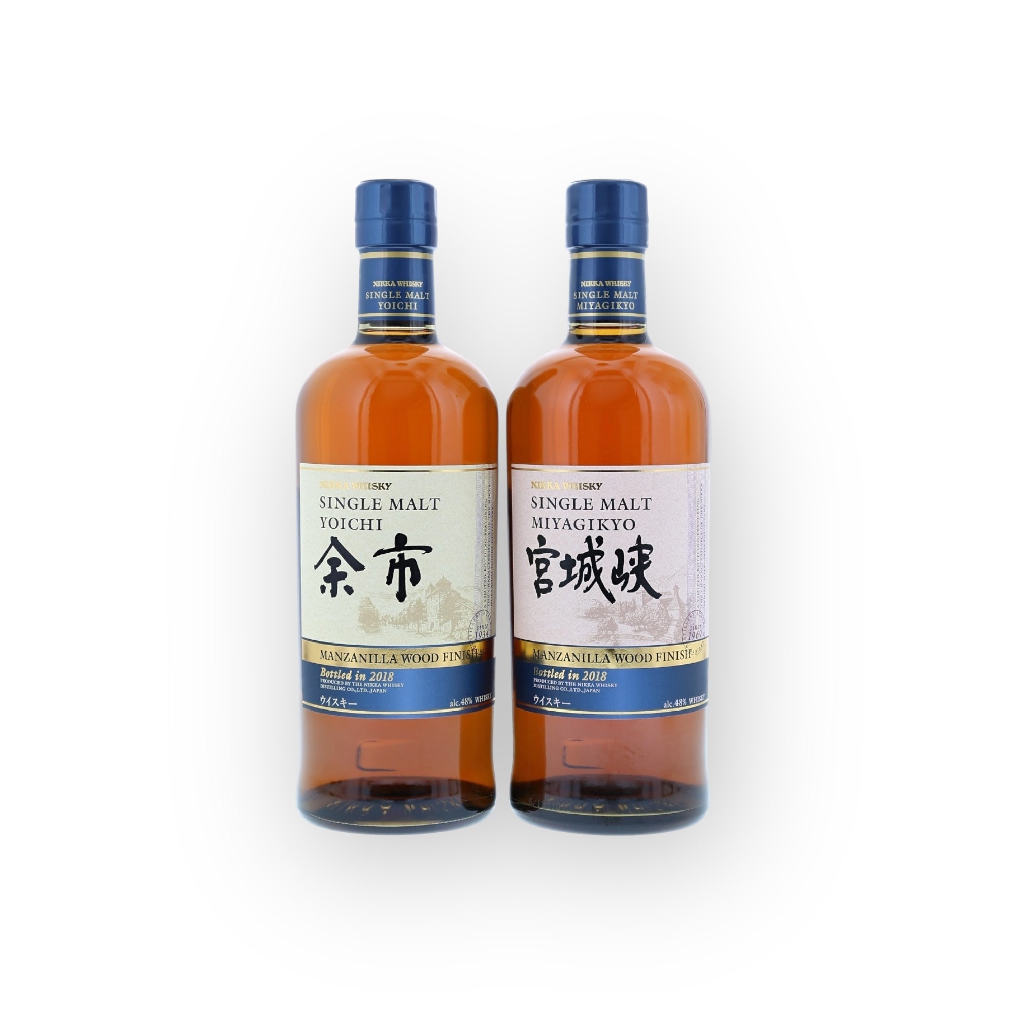 Yoichi & Miyagikyo – Manzanilla Wood Finish (2-Bottle Set), 48% ABV, 70cl each (Bottled 2018)