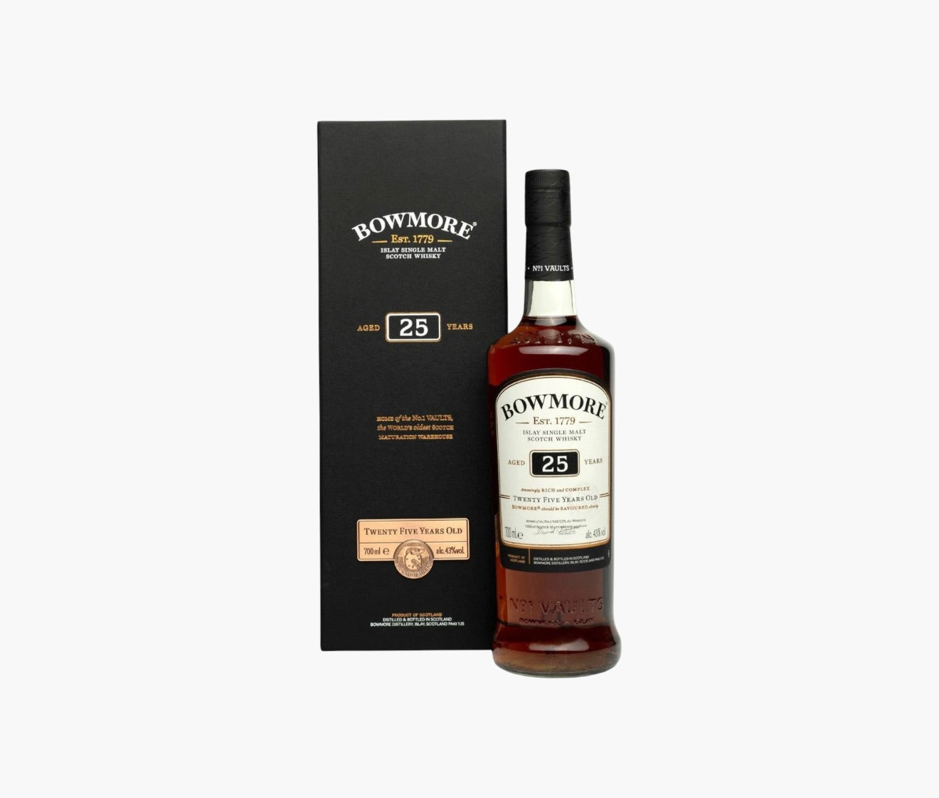 Bowmore 25 Year Old 
Islay Single Malt Scotch Whisky | 43% ABV | 70cl