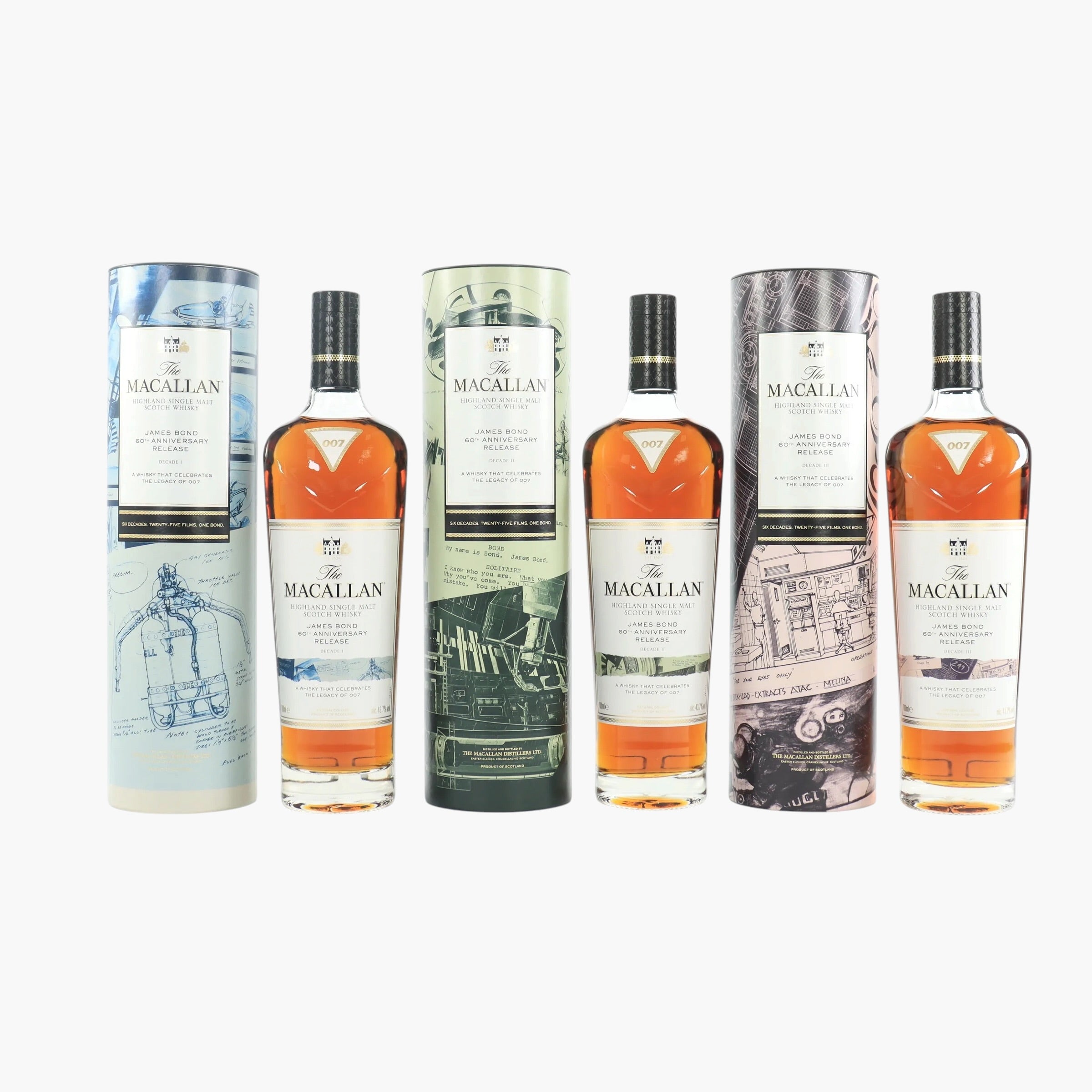 Macallan - James Bond 60th Anniversary Complete Collection (Decade I-VI) Globe-Trotter Case (6 x 70cl)