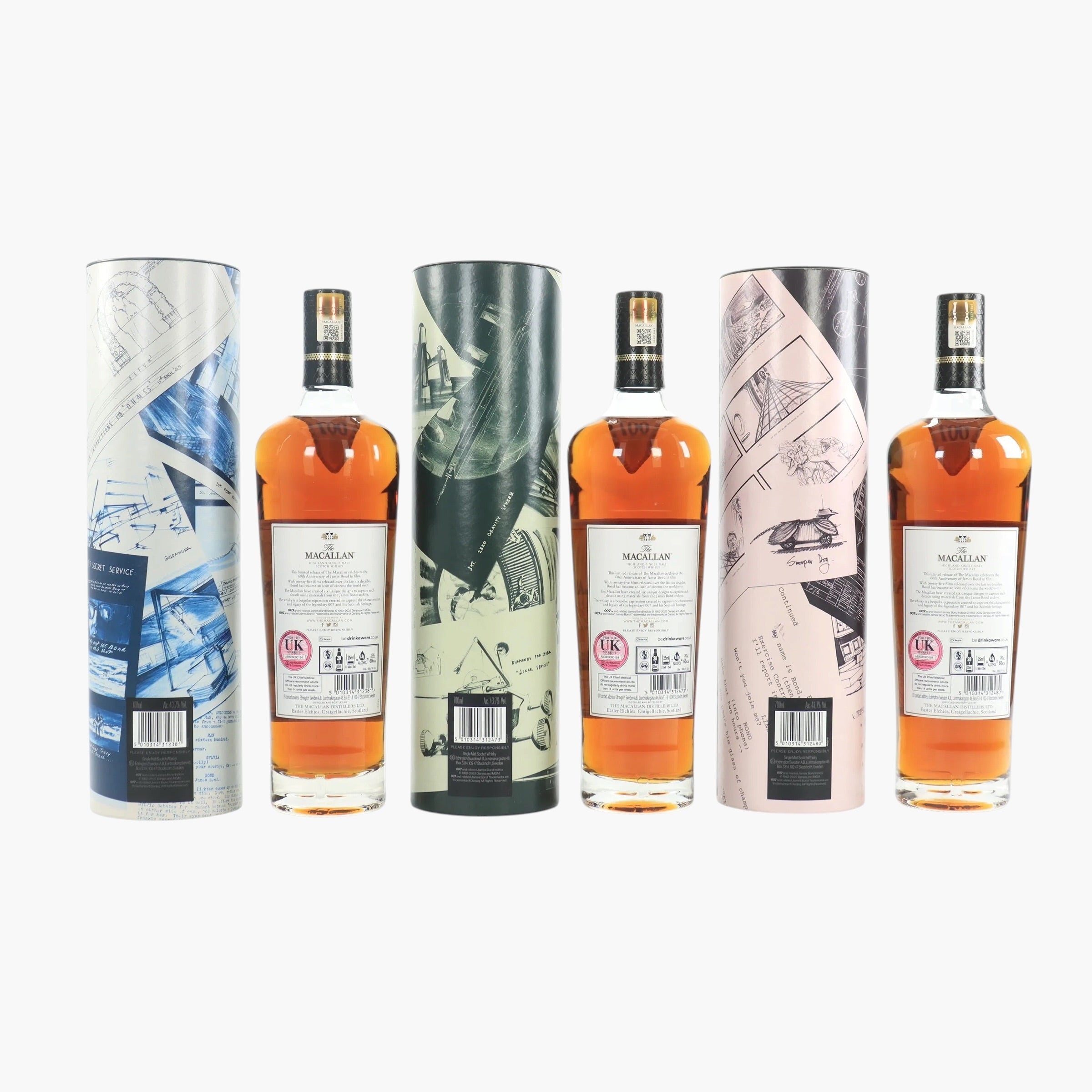 Macallan - James Bond 60th Anniversary Complete Collection (Decade I-VI) Globe-Trotter Case (6 x 70cl)