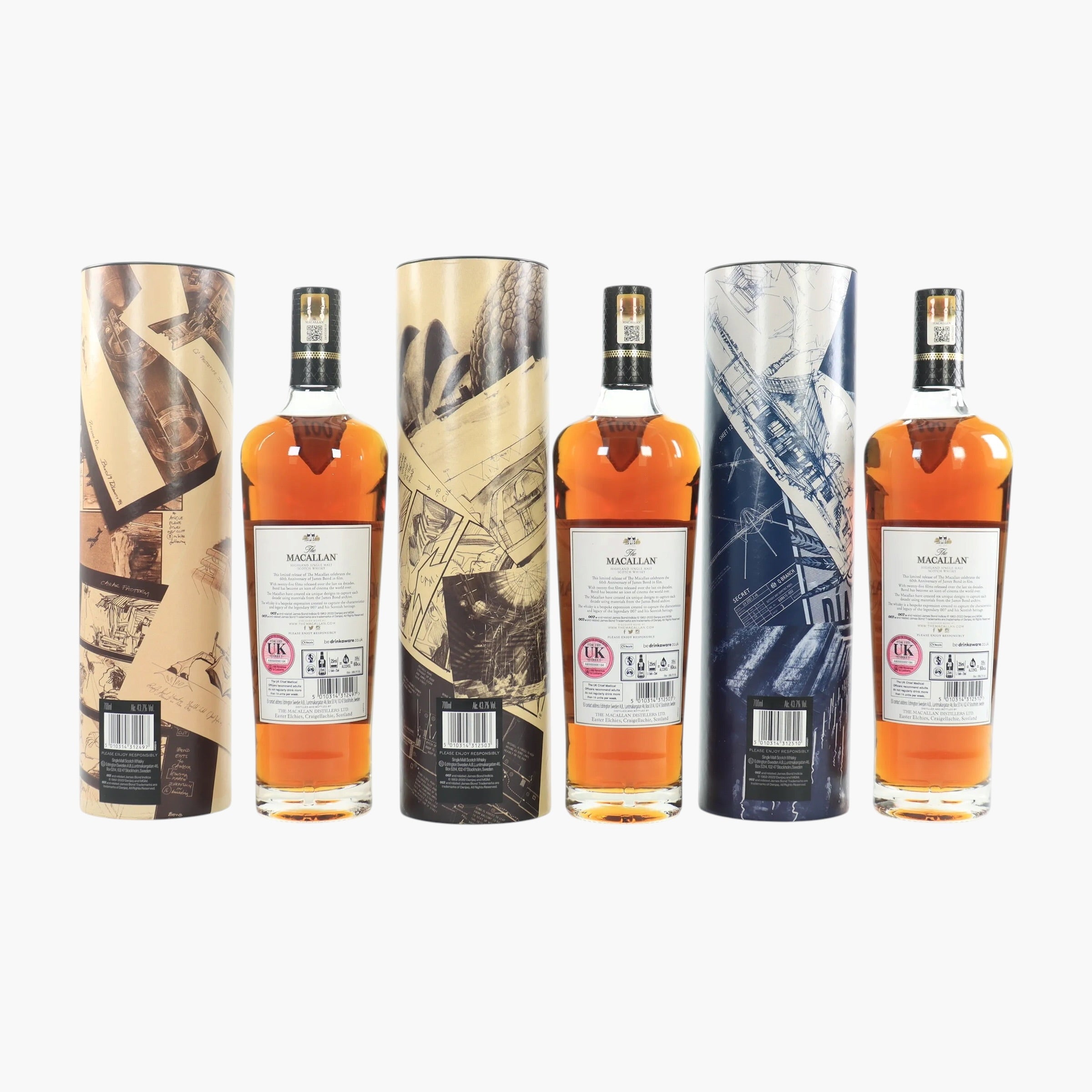 Macallan - James Bond 60th Anniversary Complete Collection (Decade I-VI) Globe-Trotter Case (6 x 70cl)