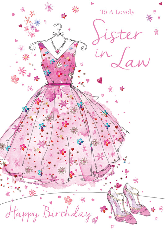 Sister in Law Pink Dress Birthday Card