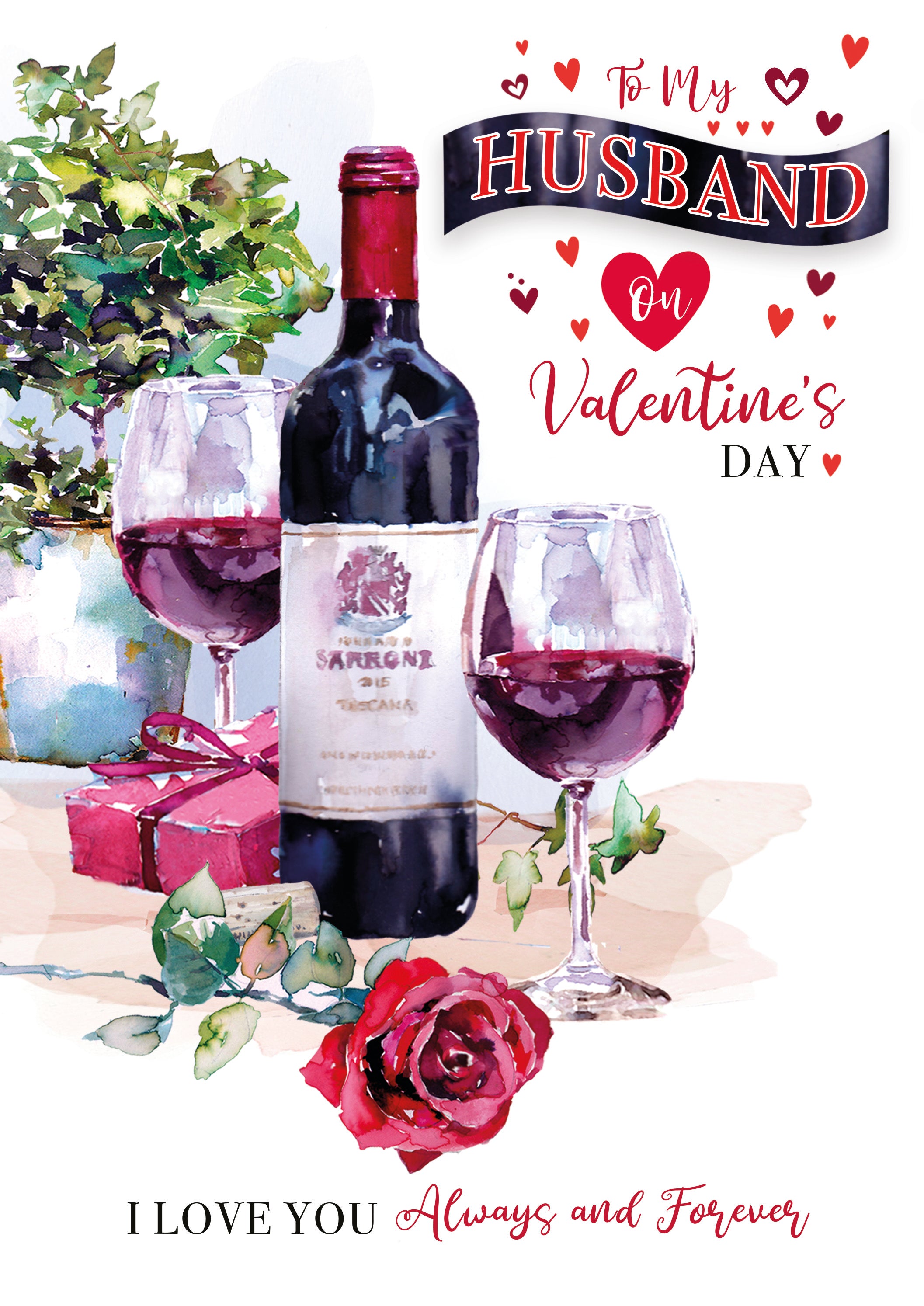 Wine & Red Rose Valentine's Day Card