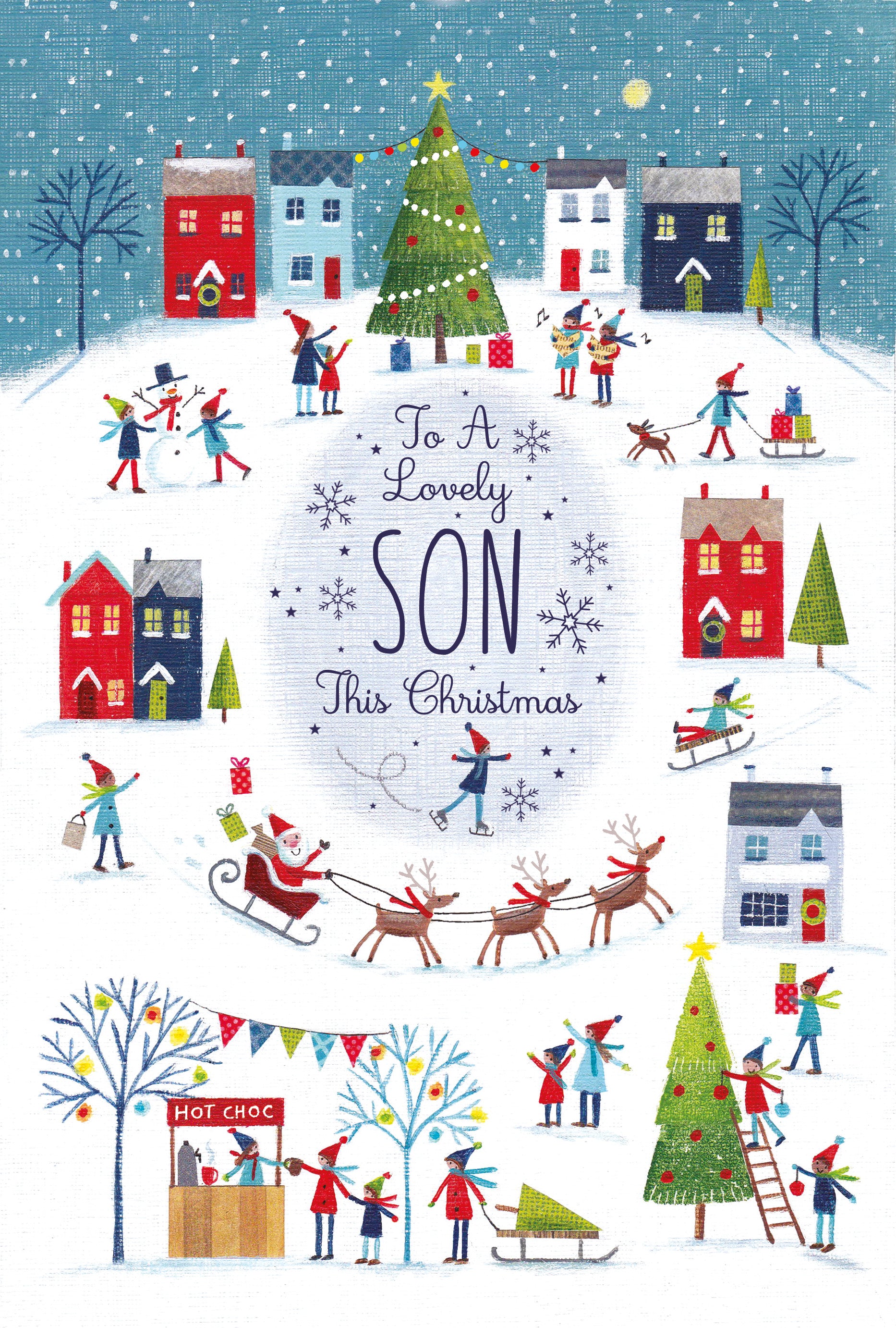 Sons Snowy Village Christmas Card