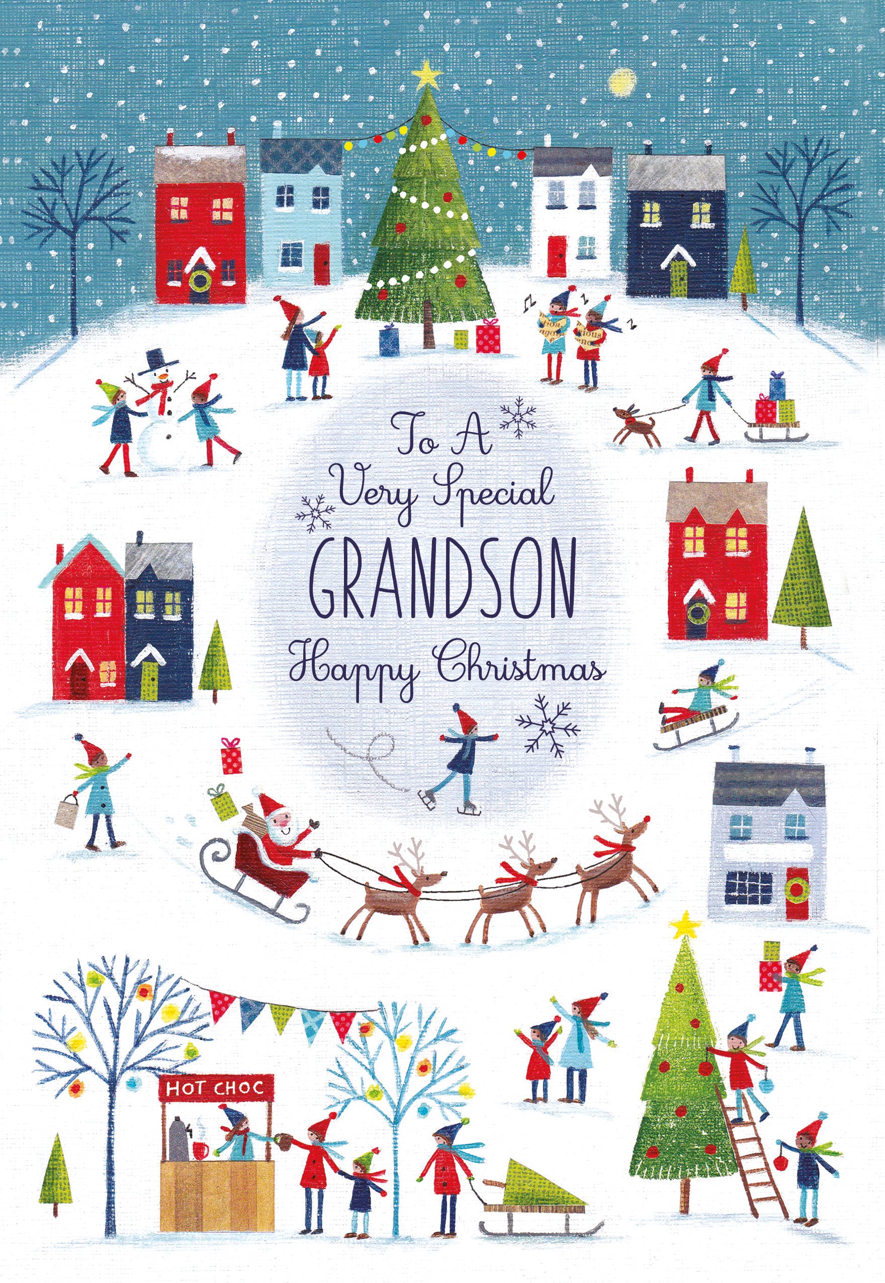Grandsons Snowy Village Christmas Card